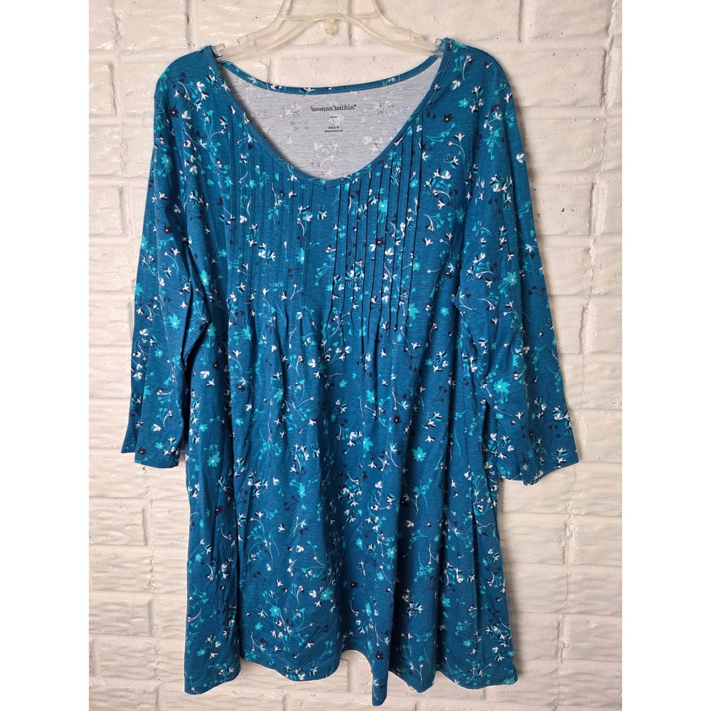 Woman Within Pullover Tunic Top Size 18/20 Large Super Soft Floral 3/4 sleeve